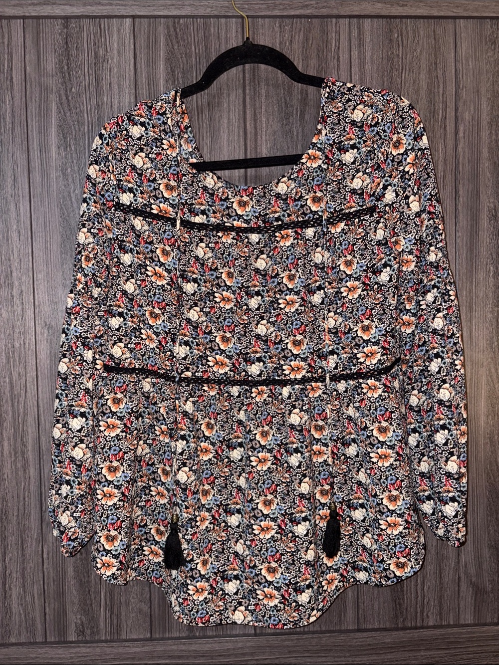 Knox Rose Navy Multi Floral Peasant Tunic-Medium